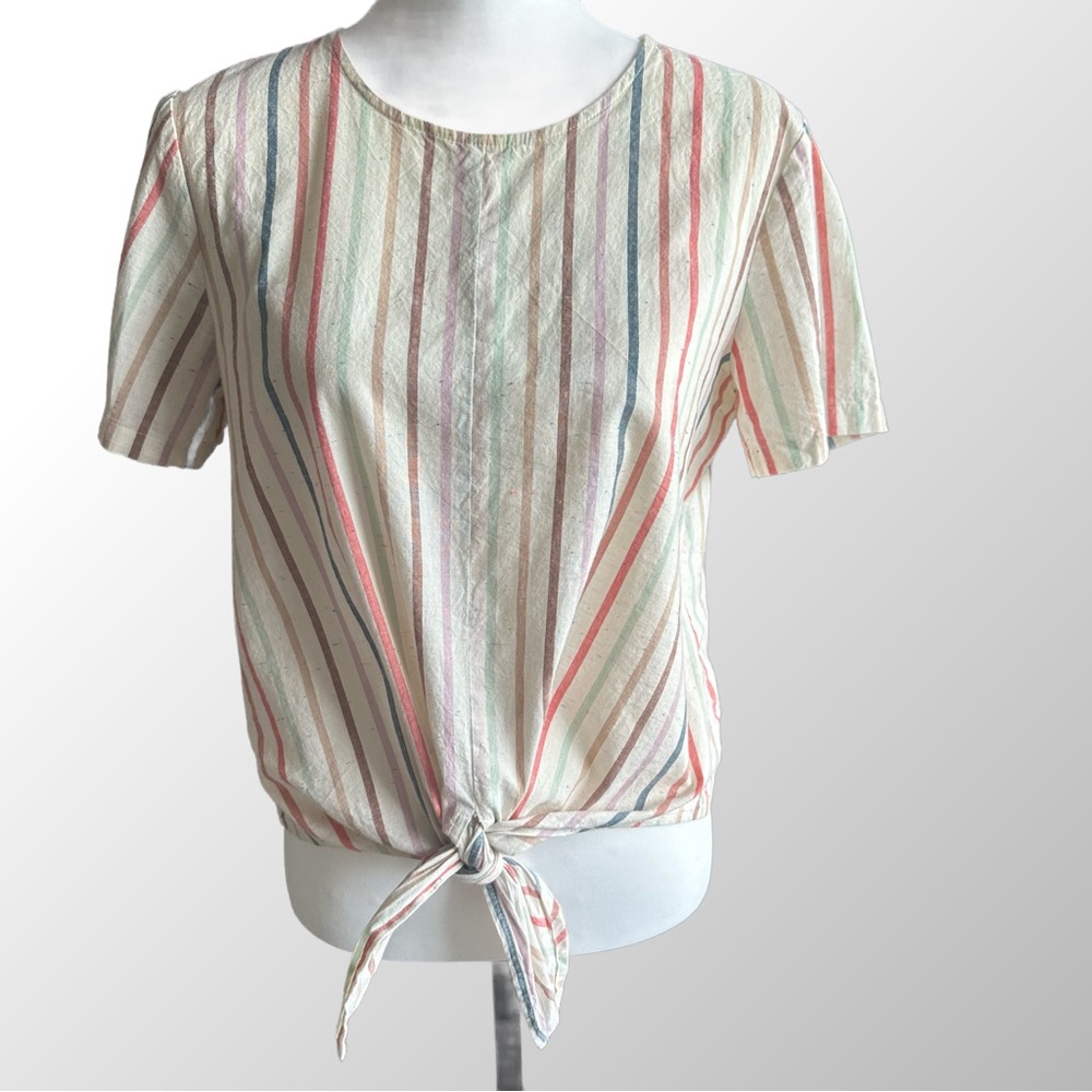 Madewell‎ Women’s button back tie tee in rainbow stripe in size small